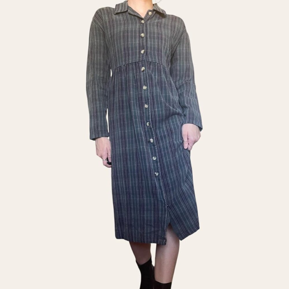 90s plaid long sleeve flannel button-up babydoll dress Original TY Wear - Large - Picture 3 of 8